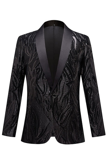 svart jacquard en knapp menn blazer